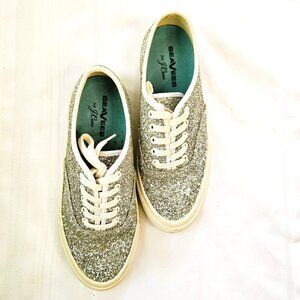 SeaVees-J Crew Silver Glitter Low Top Legend Sneaker Women Shoes Size 8